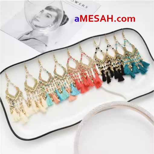Cross-border  Bohemian  Long Tassel Bead Earrings, ETH25001