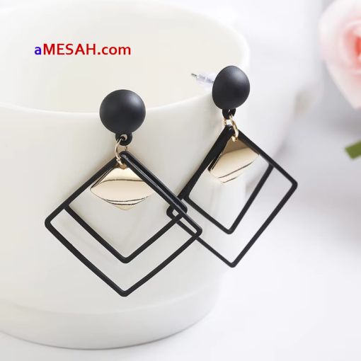 Geometric Square Drop Dangling Earrings, ETH25002 - Image 2