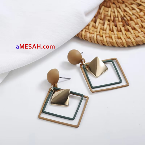 Geometric Square Drop Dangling Earrings, ETH25002 - Image 4