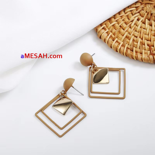 Geometric Square Drop Dangling Earrings, ETH25002 - Image 3