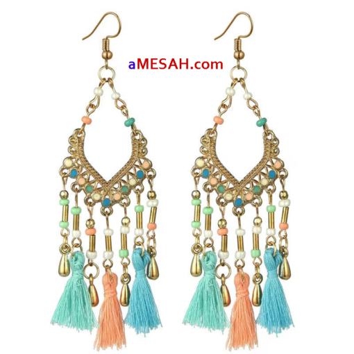 Cross-border  Bohemian  Long Tassel Bead Earrings, ETH25001 - Image 4