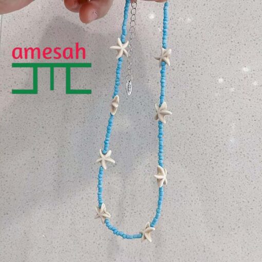 Summer Starfish Pendant Rice Beaded Necklace - Image 3