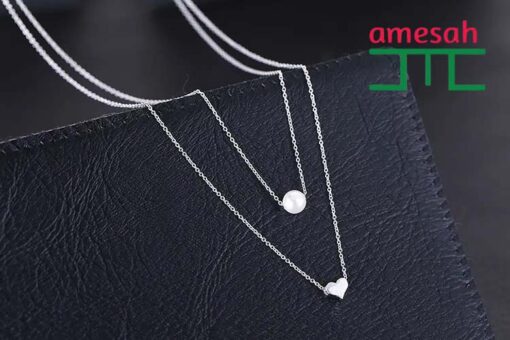 Double Layer  Pearl Love Heart Necklace - Image 2