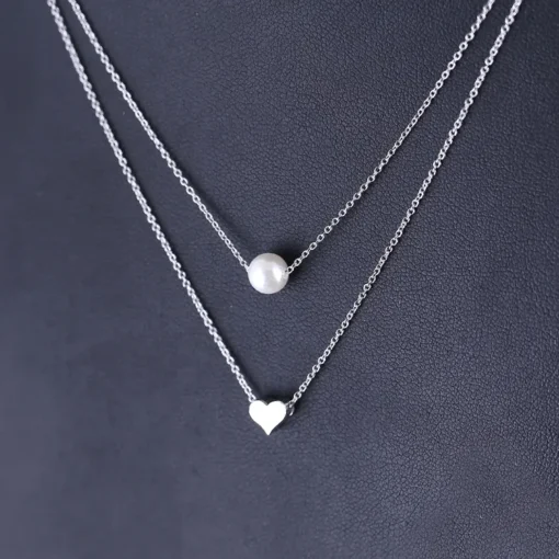 Double Layer  Pearl Love Heart Necklace - Image 5