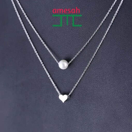 Double Layer  Pearl Love Heart Necklace - Image 6