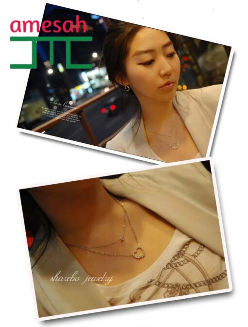 925 Silver Double Heart Crystal Necklace  - Image 4