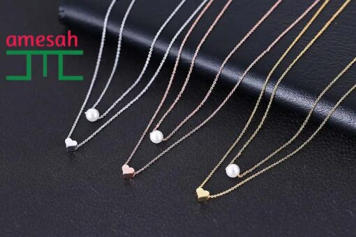 Double Layer  Pearl Love Heart Necklace