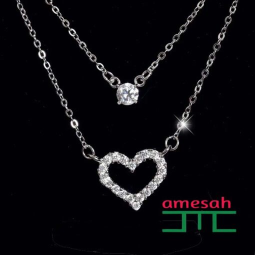 925 Silver Double Heart Crystal Necklace 