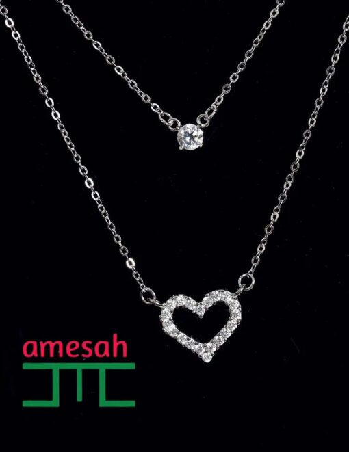 925 Silver Double Heart Crystal Necklace  - Image 5