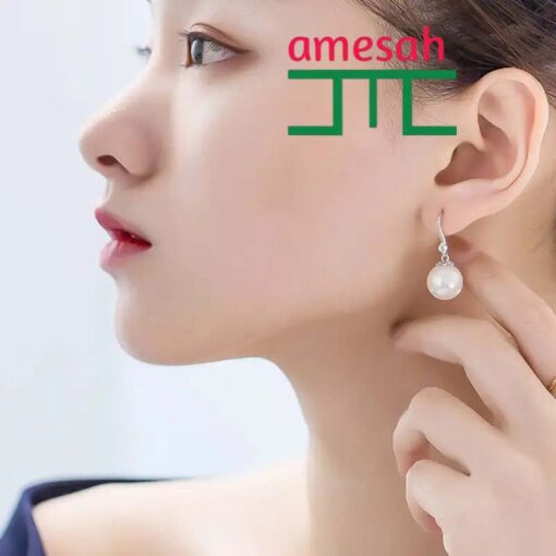Simple Round White Pearl Earrings - Image 5