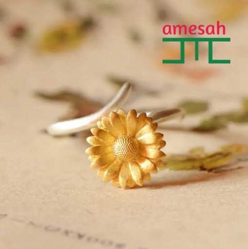 Ring Sun Flower Double Color Gold Plated - Image 4