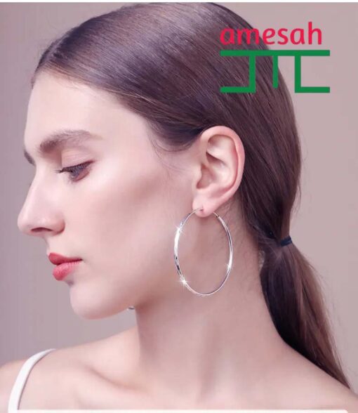 Silver Needle Large Hoop Earring for Women - Image 3