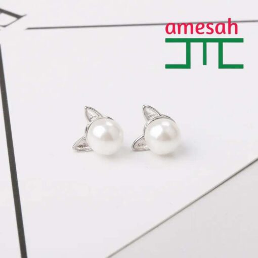  Cat Silver Pearl Stud Earrings for Women - Image 4