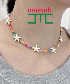 Summer Starfish Pendant Rice Beaded Necklace