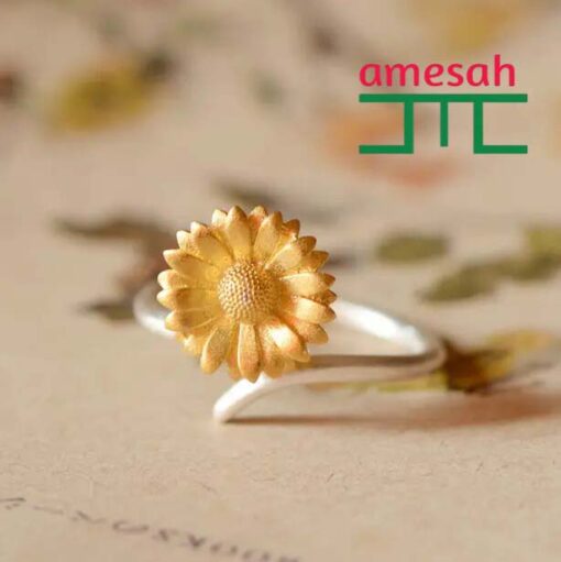 Ring Sun Flower Double Color Gold Plated