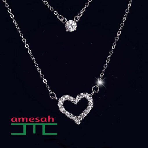 925 Silver Double Heart Crystal Necklace  - Image 3