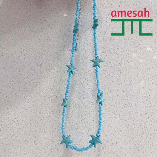 Summer Starfish Pendant Rice Beaded Necklace - Image 7