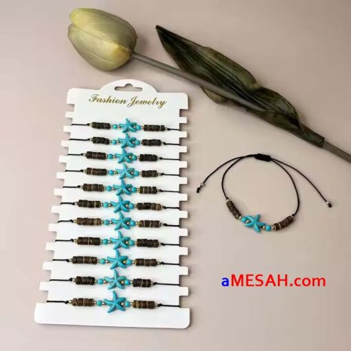 Hawaii Summer Tour Ocean Turquoise Shell Woven Adjustable Bracelet Coir Shell - Image 3