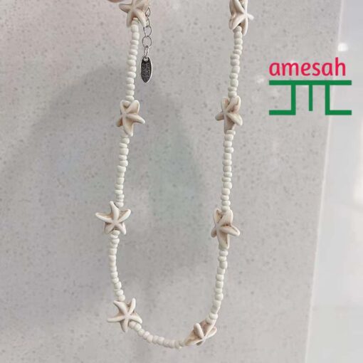 Summer Starfish Pendant Rice Beaded Necklace - Image 6