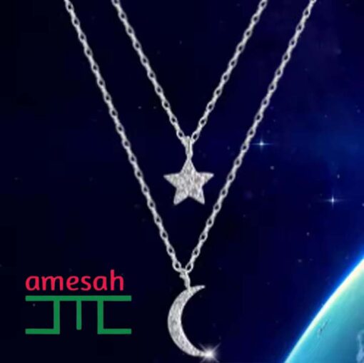Sterling Silver Stars and Moon Double layer Necklaces