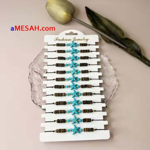 Hawaii Summer Tour Ocean Turquoise Shell Woven Adjustable Bracelet Coir Shell - Image 4
