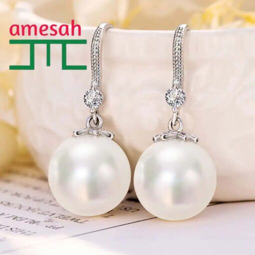 Simple Round White Pearl Earrings - Image 2