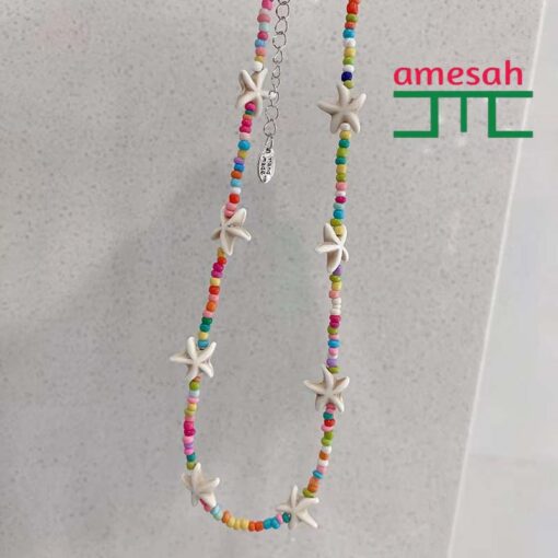 Summer Starfish Pendant Rice Beaded Necklace - Image 8