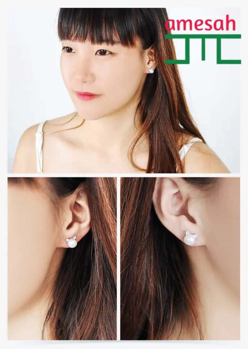  Cat Silver Pearl Stud Earrings for Women - Image 6