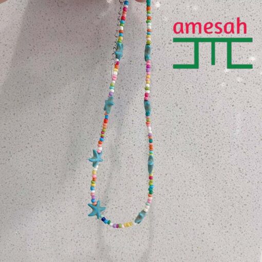 Summer Starfish Pendant Rice Beaded Necklace - Image 9
