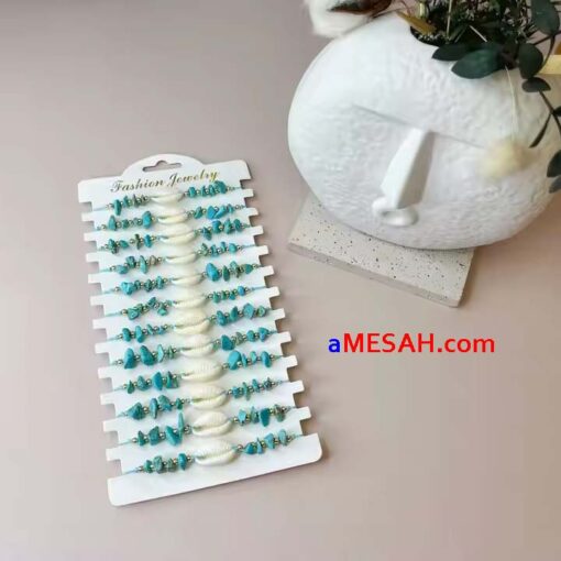 Hawaii Summer Tour Ocean Turquoise Shell Woven Adjustable Bracelet Coir Shell - Image 6